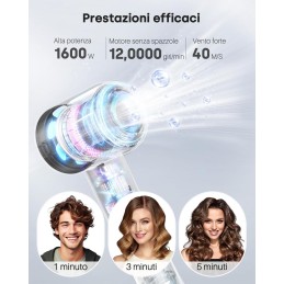 Bopcal Asciugacapelli Ionico con Diffusore, Asciugatura Rapida 120000 RPM ad Alta Velocità per Phon Capelli, Phon Capelli