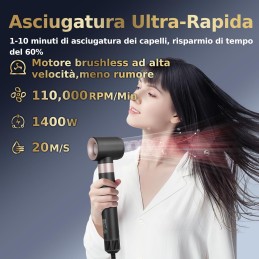 3 in 1 webeauty Asciugacapelli, 110,000 GIRI/MIN, 20M/S Phon Capelli Ad Alta Velocità,200 Milioni di Ioni Negativi Hair Dryer