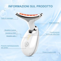 Dispositivo di Bellezza Antirughe, 3 Modelli EMS Massaggiatore Viso, Multifunzionale LED Luci Radiofrequenza Viso Antirughe, 45