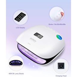 Lampada Unghie UV LED SUNUV 48W Asciugatrice UV Unghie SUN4 per Gel Manicure Shellac con 4 Timer, LCD Display, Sensore e